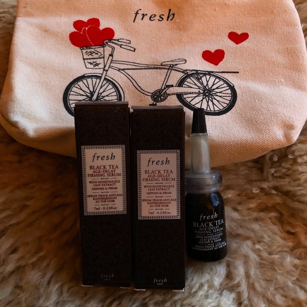 NIB (3) FRESH Black Tea Age-Delay Firming Serums in Canvas Pouch